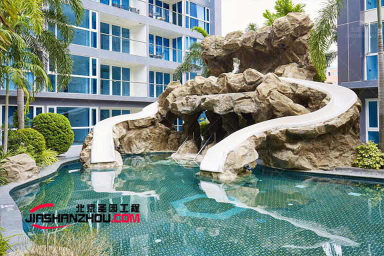 承接江蘇省大豐市青嵐生態園塑石假山TCP水池景觀制作工程